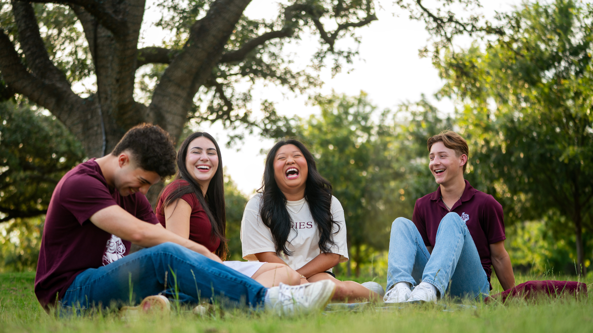 Students gather in Aggie Park at Texas A&M.